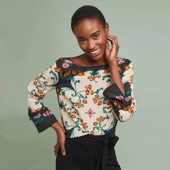 Anthropologie Tops - Anthropologie Maeve Florence Floral Boatneck Silk Top size 10